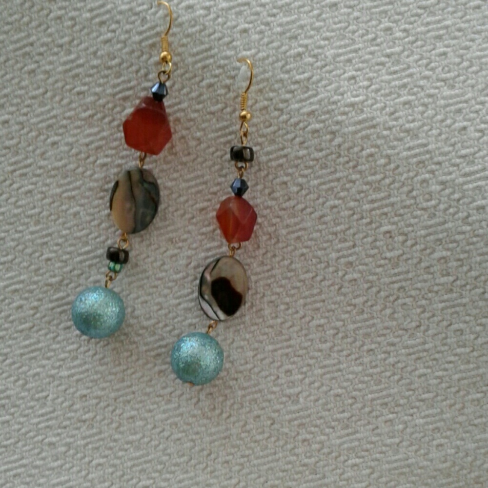 Abalone Shell Carnelian Gem Duster Earrings